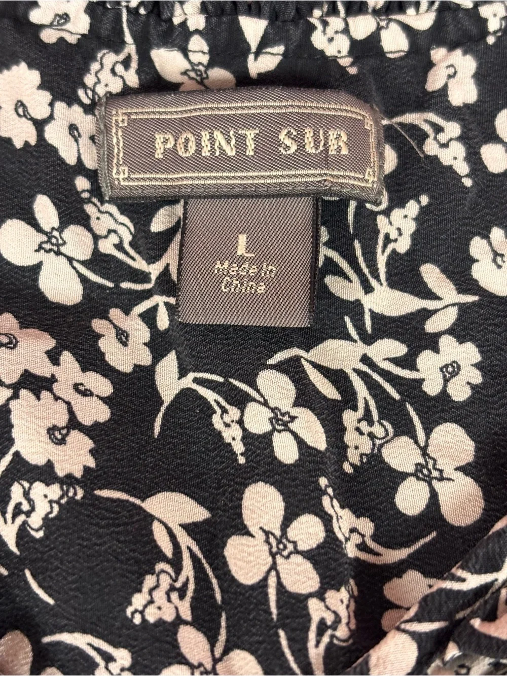 Point Sur by J Crew Black & White 100% Silk Floral Blouse Size Large